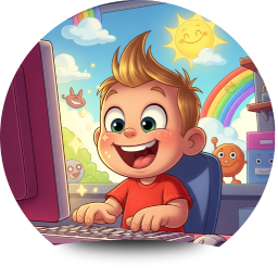 Criança feliz digitando em um computador